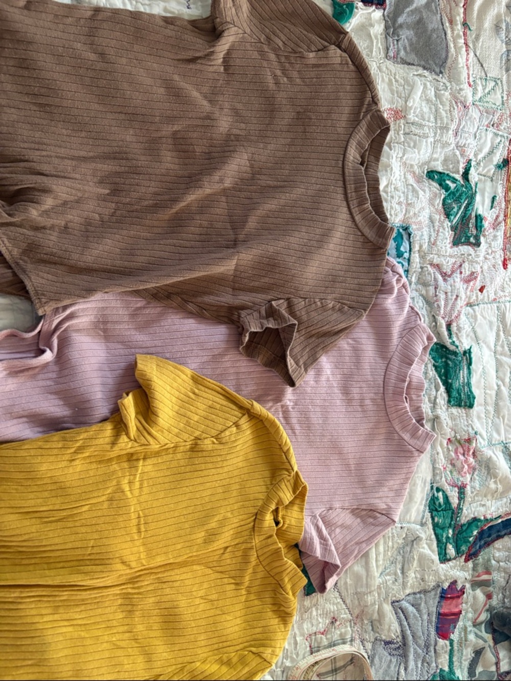 SHEIN Brown, Pink & Yellow Ribbed Short Sleeve Bodysuits (3 Pack).